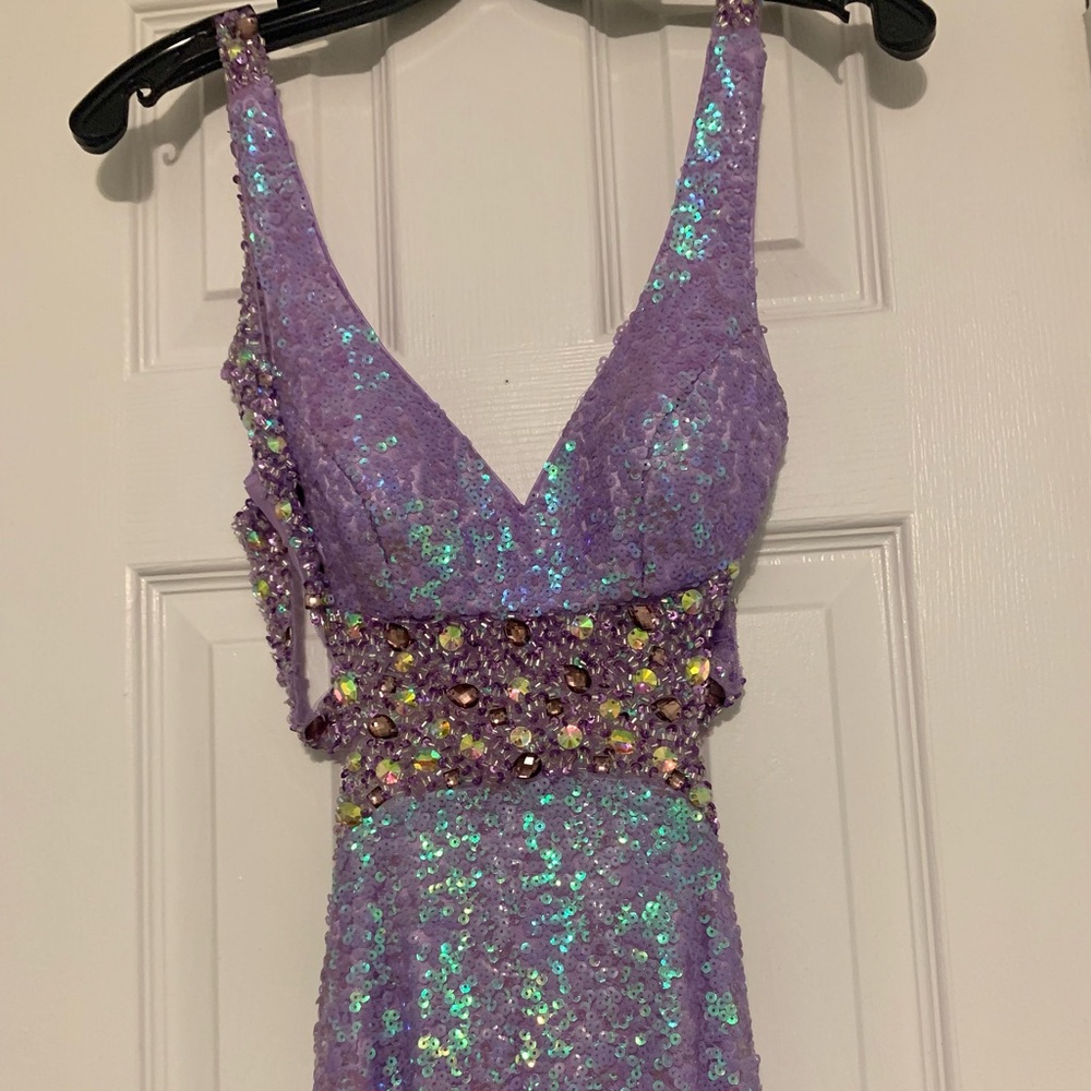 Faviana Lavender Sequin Gown